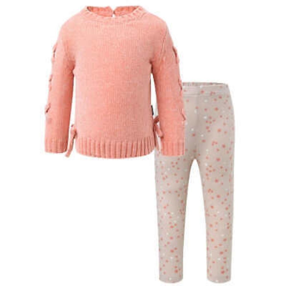 DKNY Kids 2-piece Chenille Crewneck Sweater With Legging Set Pink